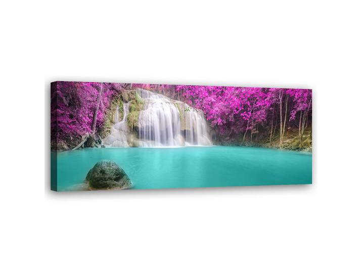 Feeby Wandbild wasserfall natur violett, Lila, Baum/Pflanze/Natur, Rechteckig, 90x30 cm, Bilder & Rahmen, Bilder, Leinwandbilder
