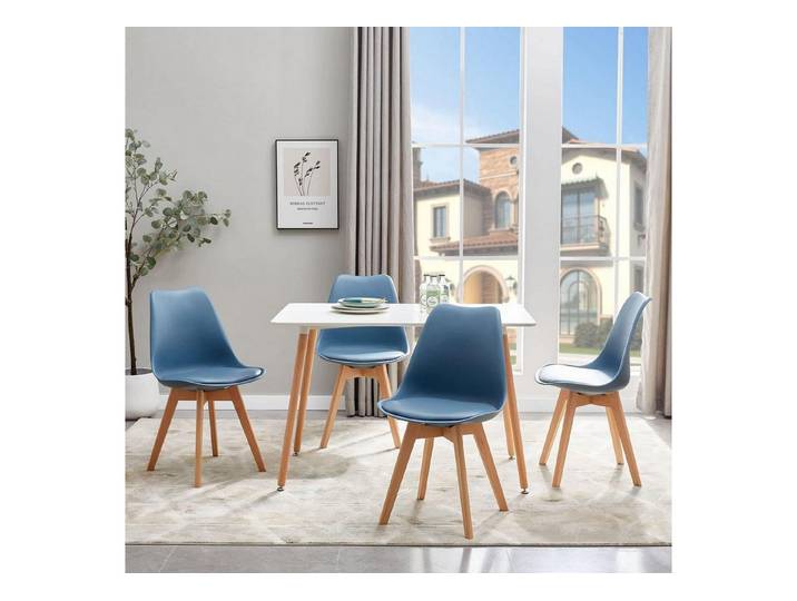 LuxusKollektion Esstisch Esstischset Esszimmerstühle Weiß Tisch 4 Dunkelblaue Stühlen (1-St)