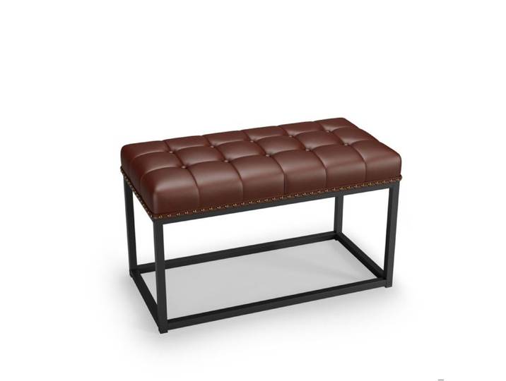 SENVIRO Banc rembourré sans dossier 90 x 46 x 52 cm similicuir marron structure en métal noir style vintage