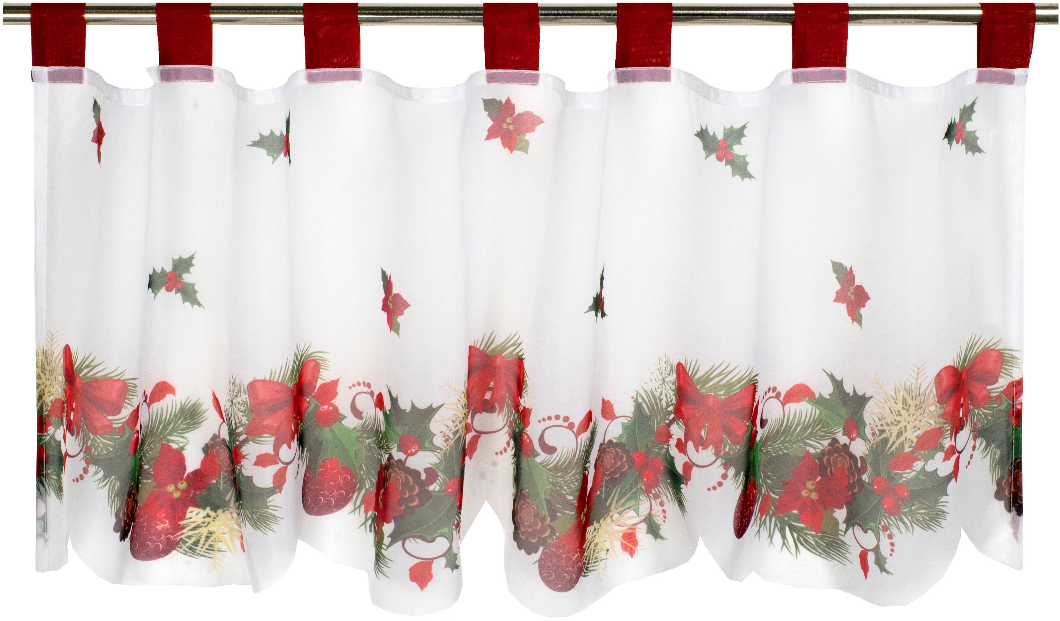 Gardine DELINDO LIFESTYLE "Weihnachten" Gr. 2, rot (rot, weiß), B:120cm H:45cm, Polyester, Gardinen, Gardine, mit Schlaufenaufhängung, für die Küche rot, weiß 45cm, Schlaufen, 120cm