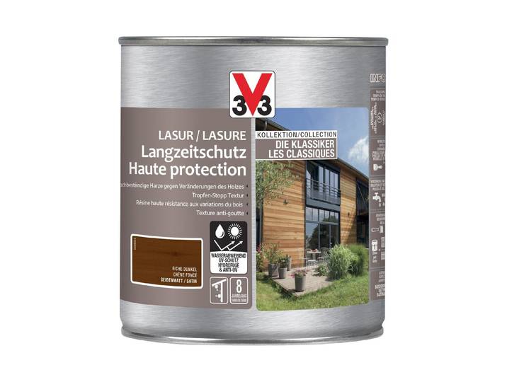 V33 Holzlasur langzeitschutz Eiche Dunkel 750 ml