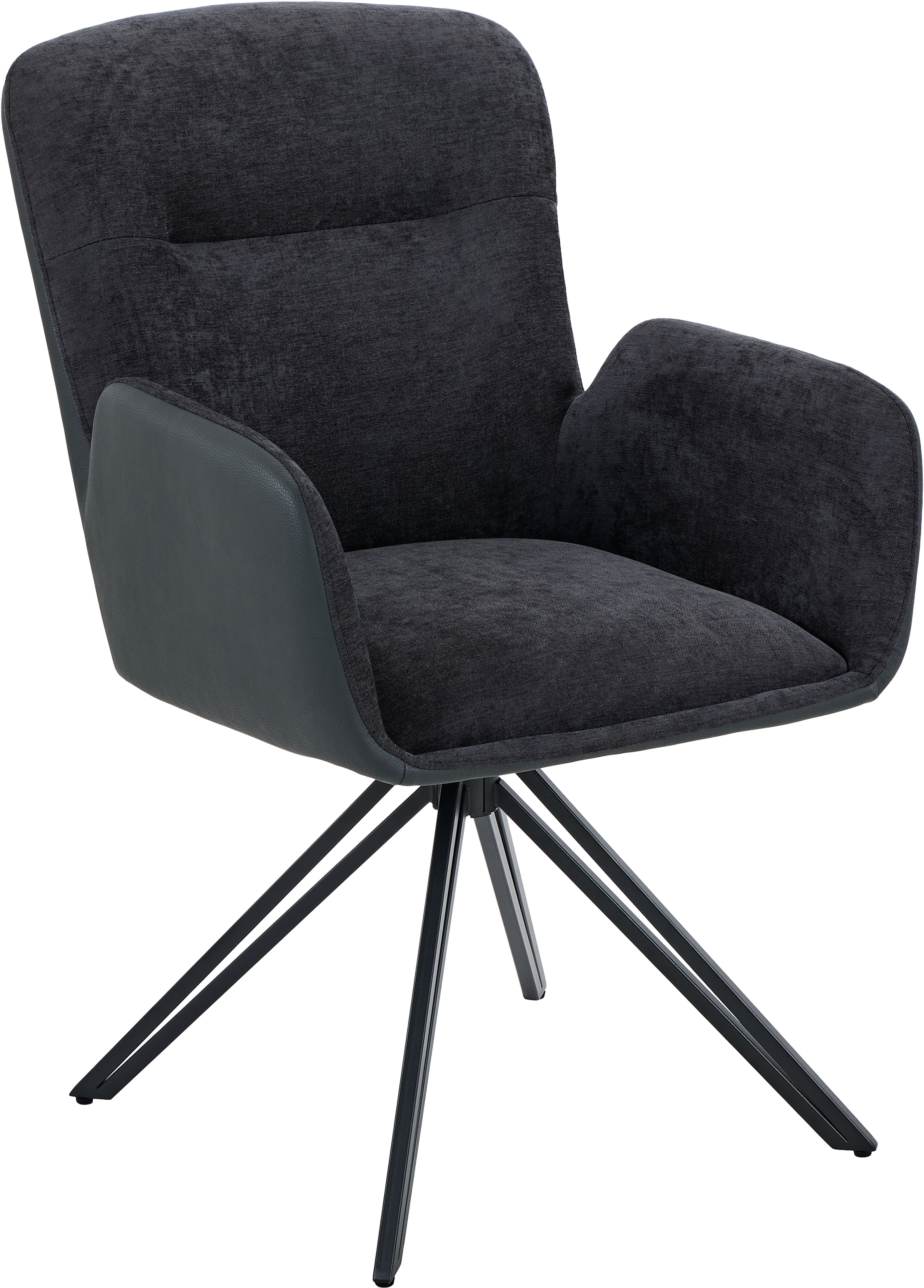 Drehstuhl HELA "MILAZZO", schwarz (schwarz, schwarz, schwarz), B:57cm H:91cm T:67,5cm, Baumwolle, Kunstleder, Metall, Polyester, Polyurethan, Stoff, Stühle, Drehstuhl, Drehsessel mit Armlehnen (360), Materialkombination, V-Gestell schwarz, schwarz, schwar