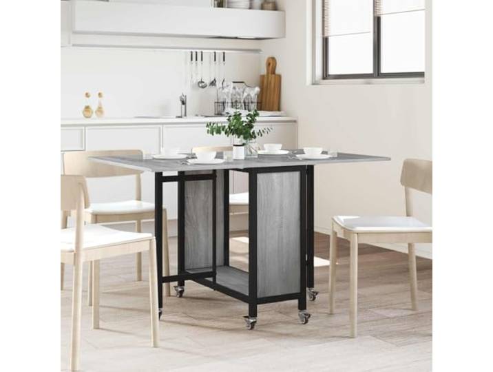 Faltbarer Esstisch mit Rollen 130 x 80 x 76,5 cm Stahl PB Holzdesign,sechs feststellbare Rollen,klappbare Seiten,integriertes Fach,leicht zu reinigen