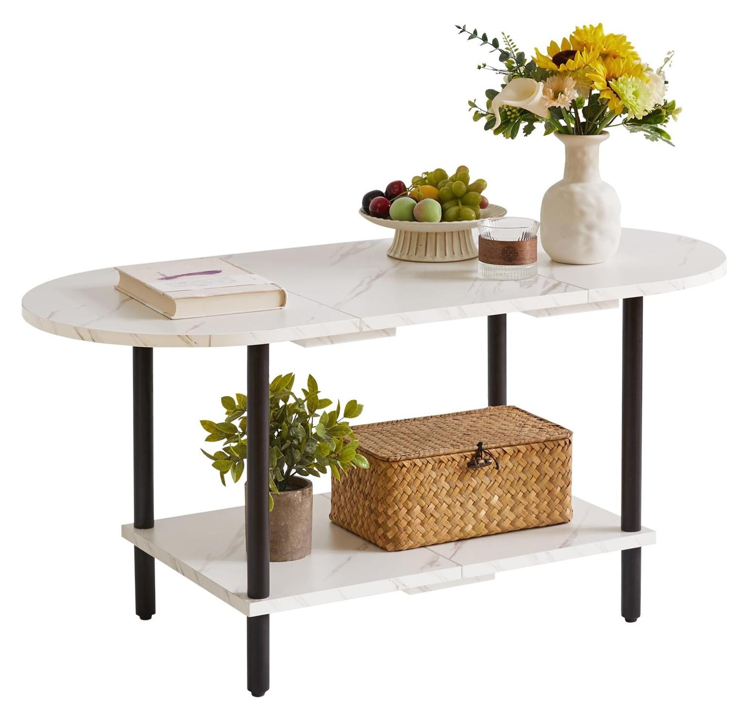 Merkloze moderne 2-laagse salontafel met open opbergruimte