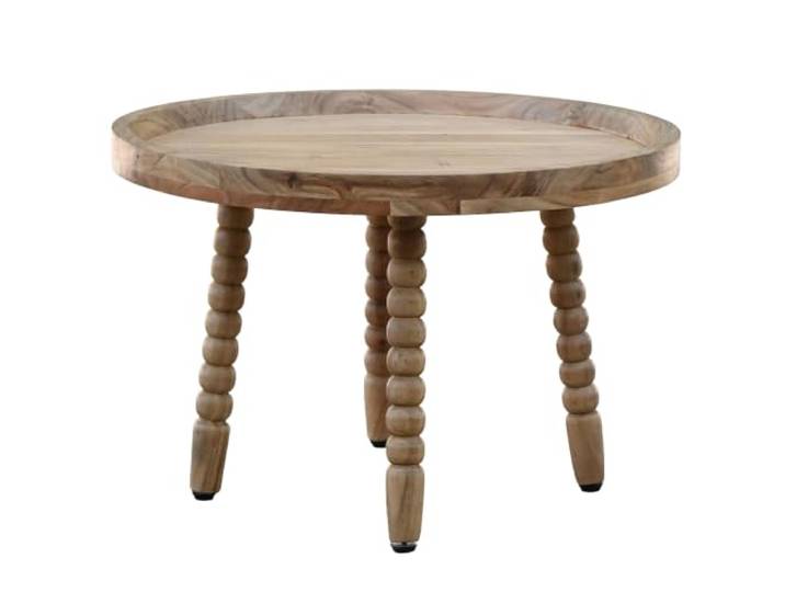 WOHNLING Couchtisch Rund 60x60x40 cm Akazie Massivholz, Dekorative Beine Wohnzimmertisch rustikal im Retro- und Landhausstil, Sofatisch aus Holz, handgefertigtes Unikat, Kaffeetisch