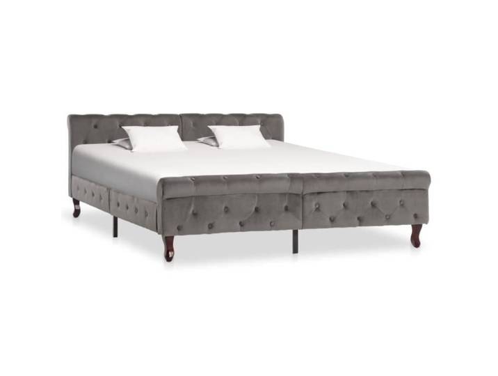 (Gris) Cadre de lit Gris Velours 160x200 cm MODE-DESGIN -{2270}