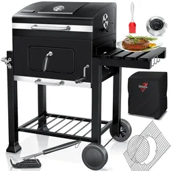 KESSER® Grill Grillwagen XXL Holzkohlegrill mit Deckel, Rädern, Edelstahl-Griff, Grillrost und Thermometer Holzkohle kohlegrill Wagen groß Kohle BBQ Barbeque Camping, Terrasse, Garten