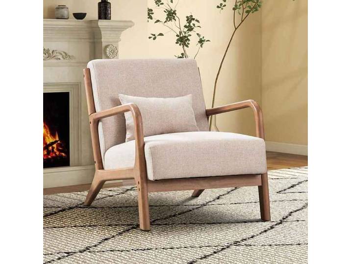 CANMOV Fauteuil Chaise d'Appoint avec Coussin Fauteuil de Lecture en Tissu pour Salon Beige