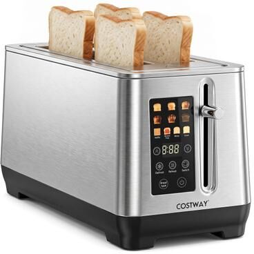 Costway 4 Slice Toaster with 6 Browning Levels and 4 Bread Types-Silver