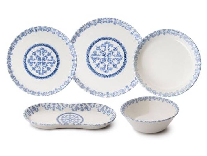 27-teiliges Speiseservice, 100% Porzellan, Blau & Weiß Enthält Servierteller, Schüsseln, Dessertteller und Servierteller Spülmaschinen- und mikrowellengeeignet