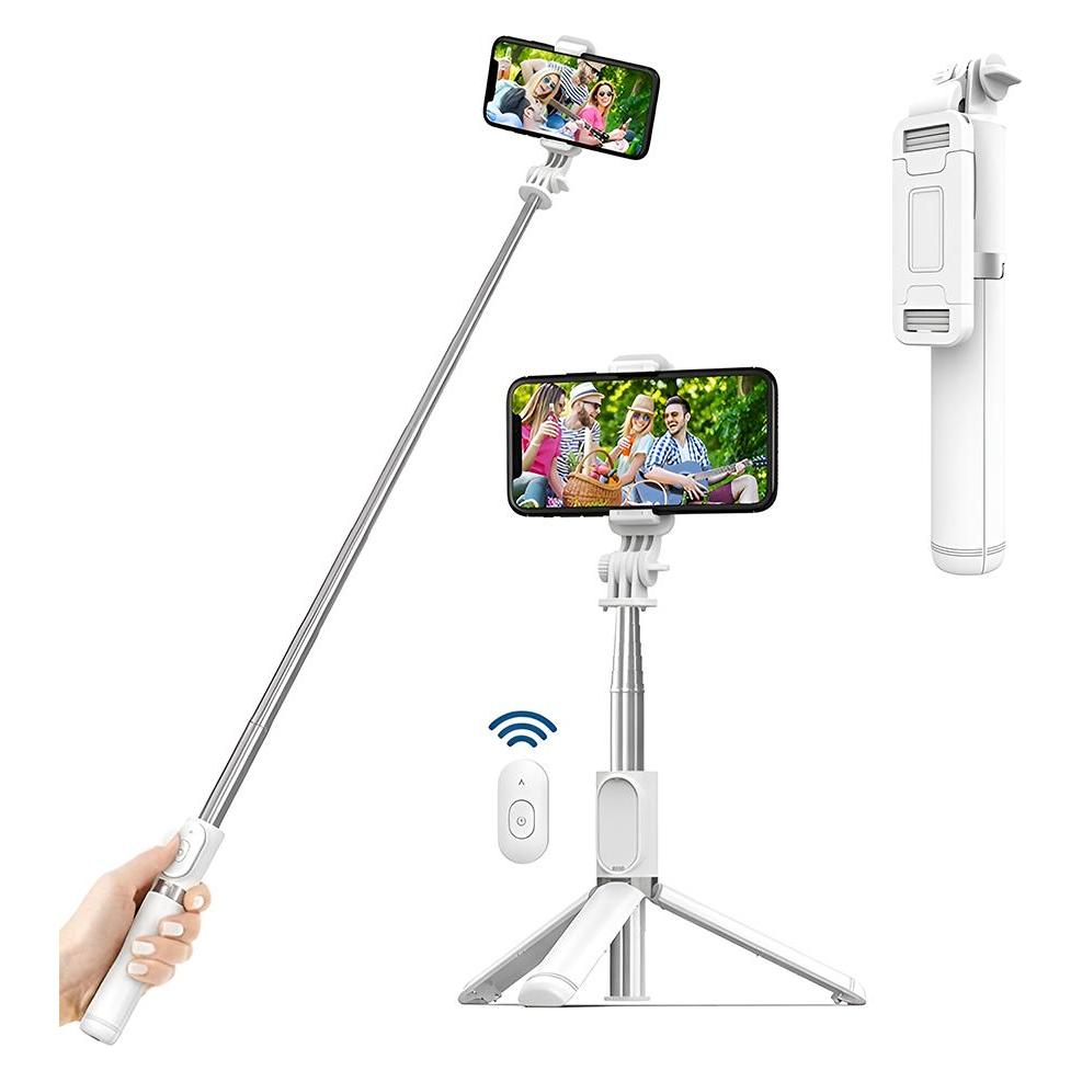 Techsuit - Selfie Stick (Q01) - with Bluetooth Remote Control and Stable Tripod Mount, 101cm - White (56339739)