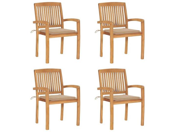 furnicato Gartenstuhl Gartenstuhl-Set Naturholz 60x57,5x90 cm Beige (4 St), Witterungsbeständige Sitzgruppe, stapelbar mit bequemen Kissen