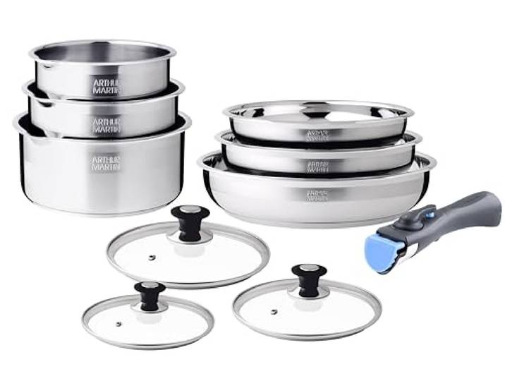 Arthur Martin 5540 Kochtopf-Set, Pfannen und Töpfe, Edelstahl, 10-teilig, Groß