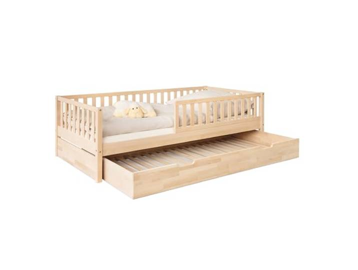 Ehrenkind® Kinderbett Buche Livo FSC Zertifiziert Kinderbett mit Rausfallschutz Massivholz inkl. Lattenrost 90x200 cm Natur mit Bettkasten Bett 90x200 Inkl. Rausfallschutz