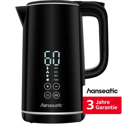 HANSEATIC Wasserkocher "HWK172200DBD, mit Temperaturvorwahl", schwarz, B:22cm H:28cm T:15cm, Wasserkocher, inkl. 3 Jahre Herstellergarantie, Topseller