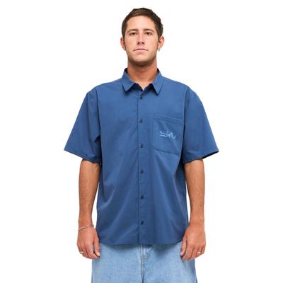 Kurzarmhemd QUIKSILVER "YG Lithium", Herren, Gr. XS, blau (schwarz denim), Obermaterial: 100% Polyester., Hemden
