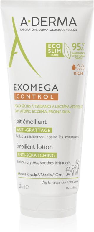 A-Derma Exomega Control Emollient Lotion Bodylotion Gegen Reizungen und Jucken der Haut 200 ml