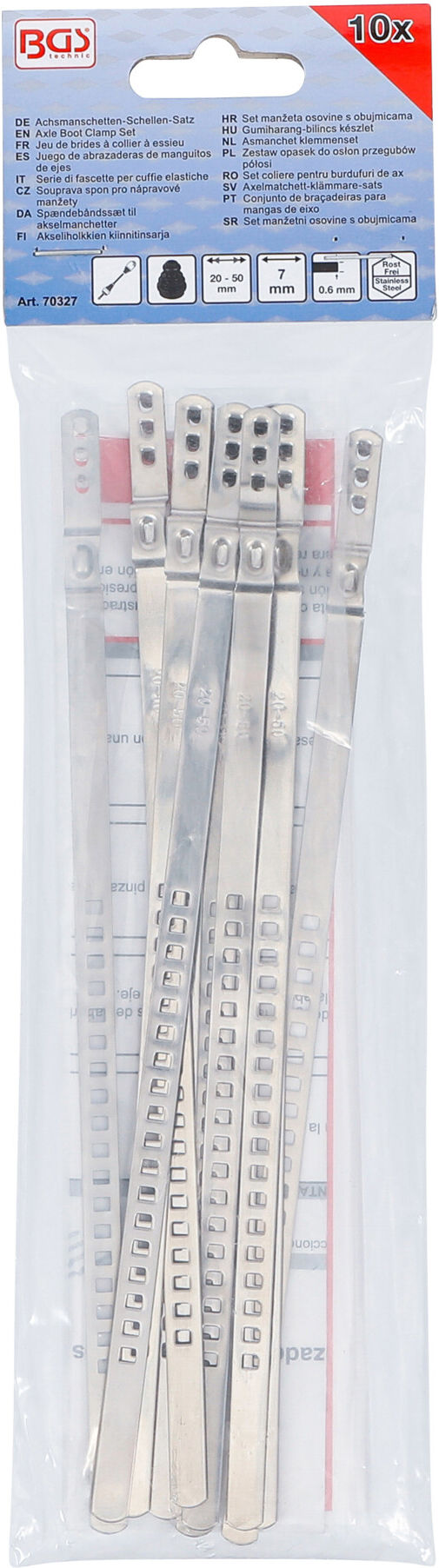 BGS Achsmanschetten-Schellen-Satz, Edelstahl, rostfrei, 7 mm, 20 - 50 mm, 10-tlg. ; BGS technic (70327)