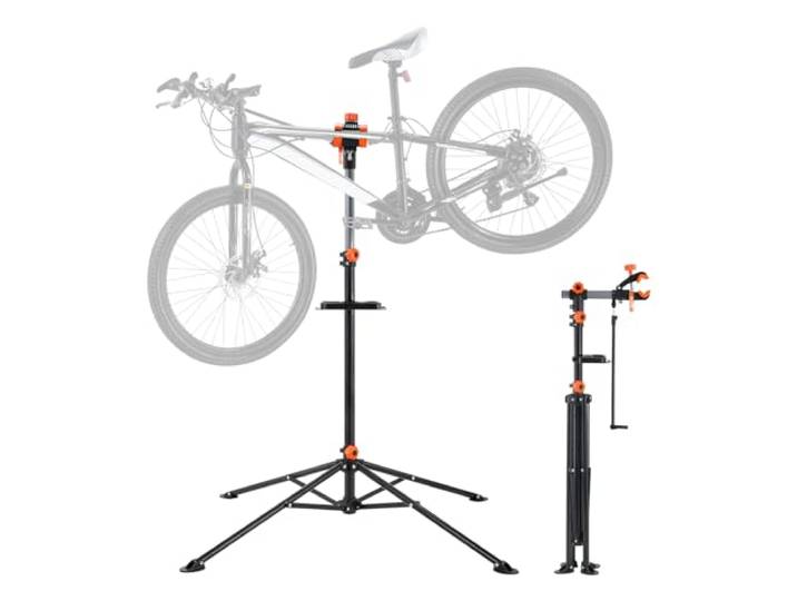 VEVOR Pied d'Atelier Vélo Pliable Charge 36\,3 kg Support de Réparation de Vélo Réglable en Hauteur Pince Pivotant 360° Stand de Bicyclettes avec Porte-Outils pour Entretien Montage Vélos Électriques