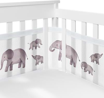 Sweet Jojo Designs + BreathableBaby Breathable Mesh Crib Liner Watercolor Elephant Boy Girl Unisex/Gender Neutral - Grey
