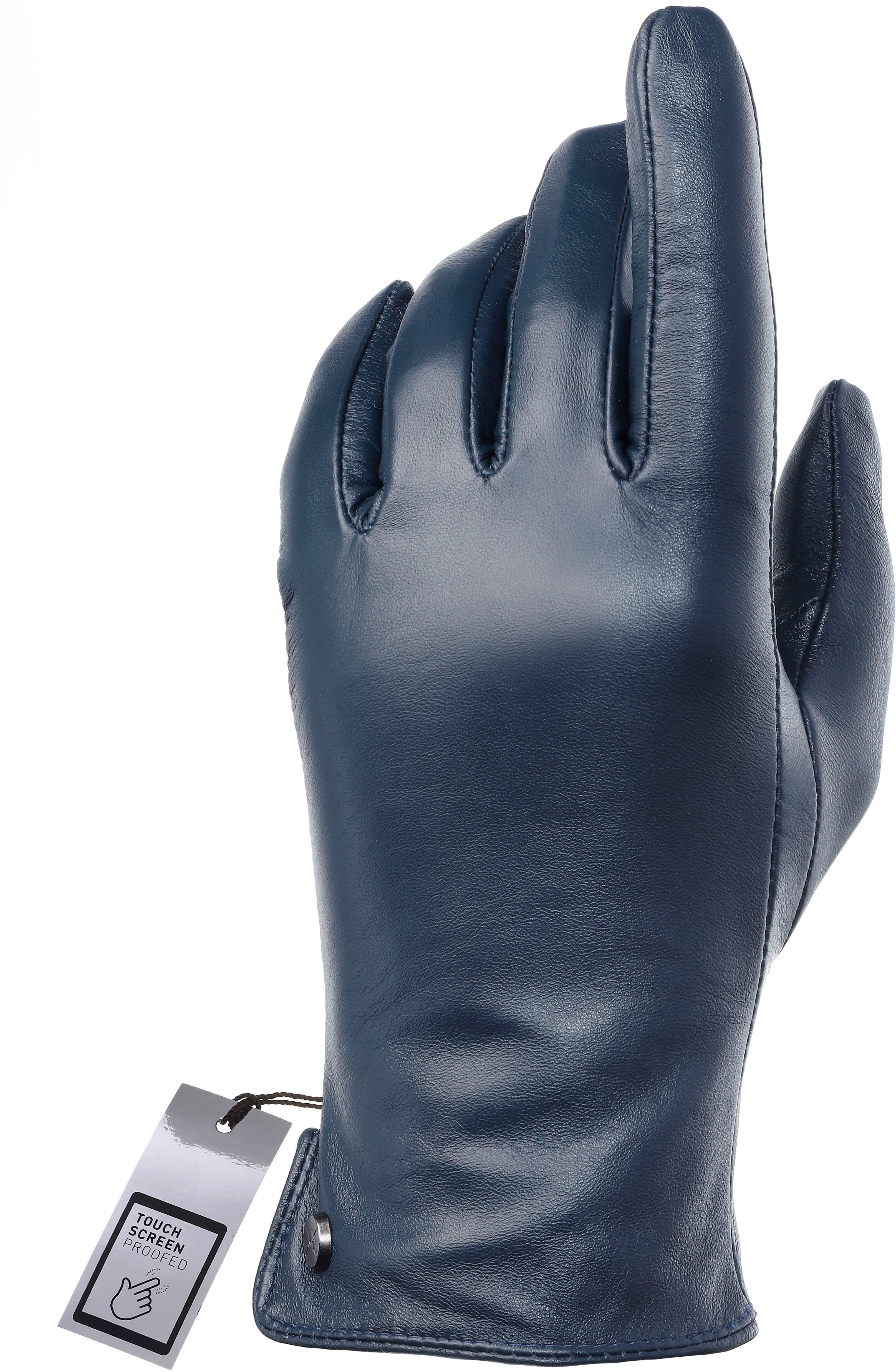 Lederhandschuhe PEARLWOOD "PAM", Damen, Gr. 8, blau, Schafsleder, unifarben, Handschuhe Lederhandschuhe, weiches Fleece-Innenfutter, Temperaturregulierend, Seitenschlitz blau 8