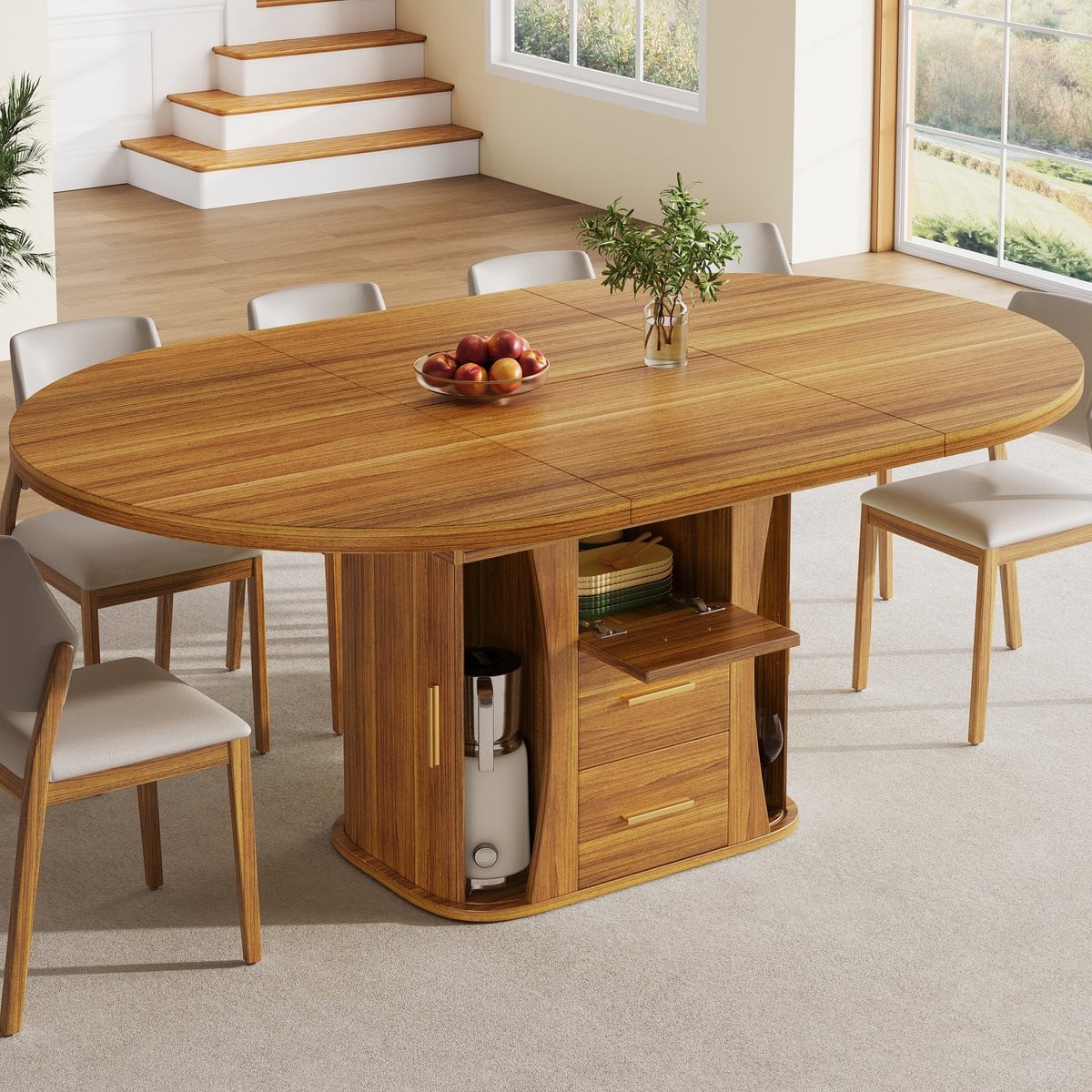 Sweiko Uitschuifbare Eettafel - Rond - Bruin