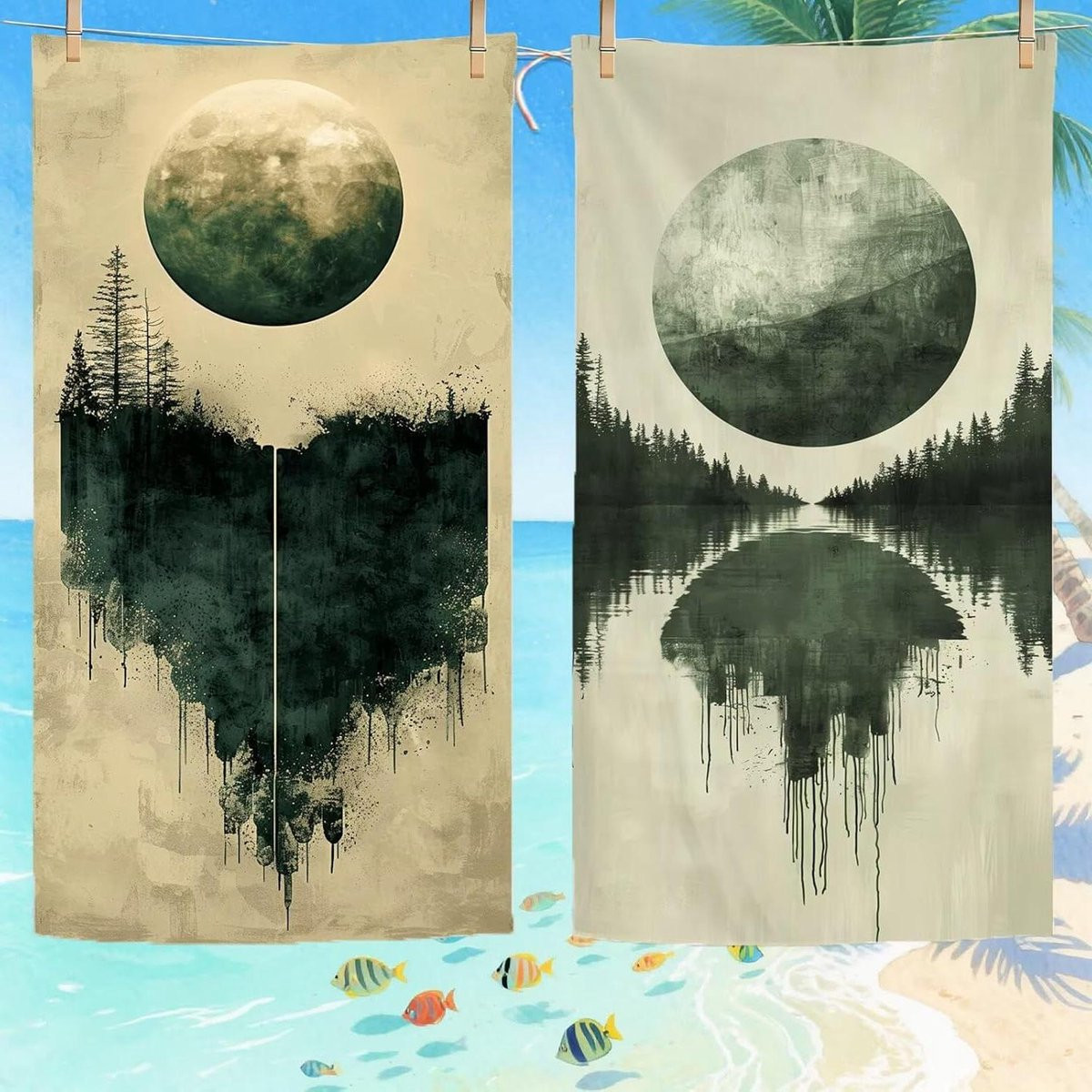 Blauwe zandvrije strandlaken set van microvezel voor volwassenen, 70 x 140 cm