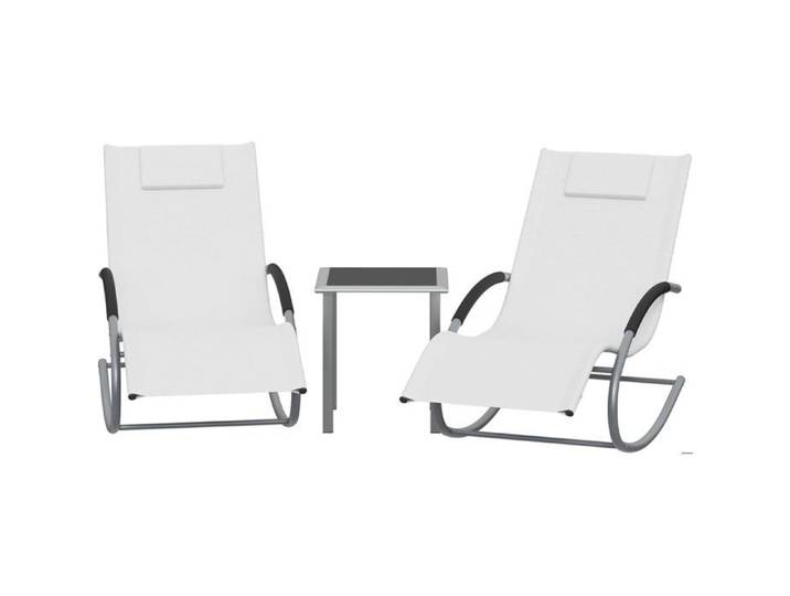 3PCS -Chaise longue - Transat pliable-Bain de Soleil Jardin-avec fonction balancelle appuie-tête amovible-BLANC