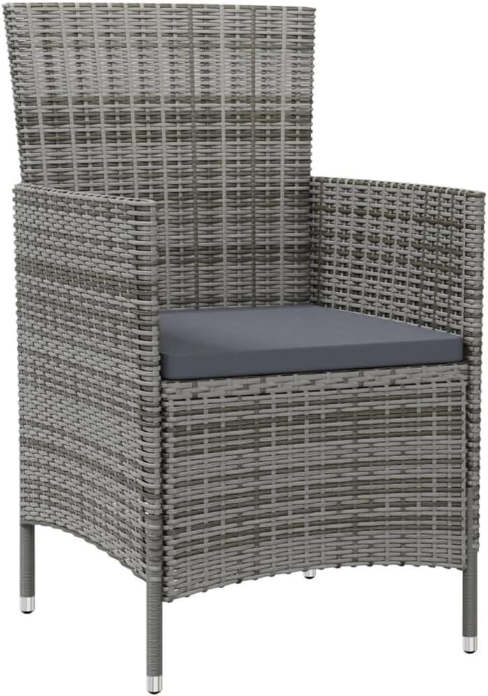 4er-Set graue PE-Rattan-Gartenstühle mit dick gepolsterten Sitzkissen und pulverbeschichtetem Stahlrahmen für den täglichen Einsatz im Freien