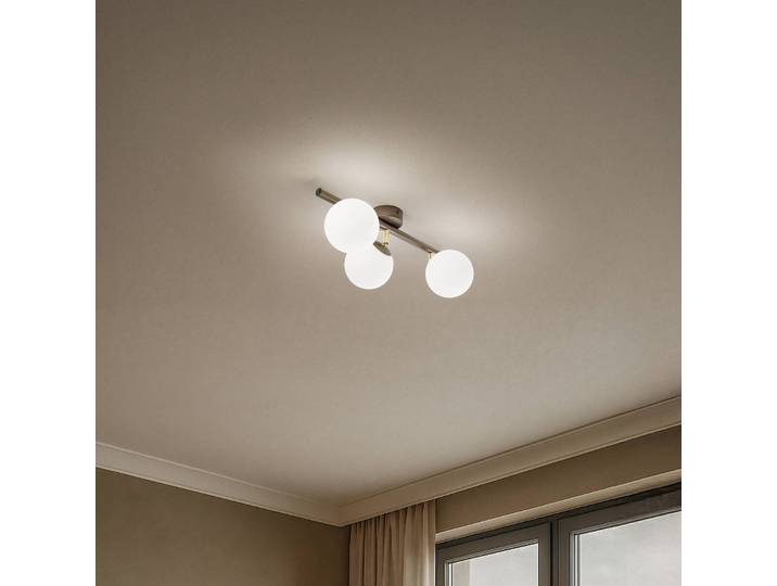 Deckenleuchte Drum, coffee, 3-flammig, Glas, Länge 46 cm Drum Domiluce, dimmbar, braun / rost, für Wohn- / Esszimmer, Metall