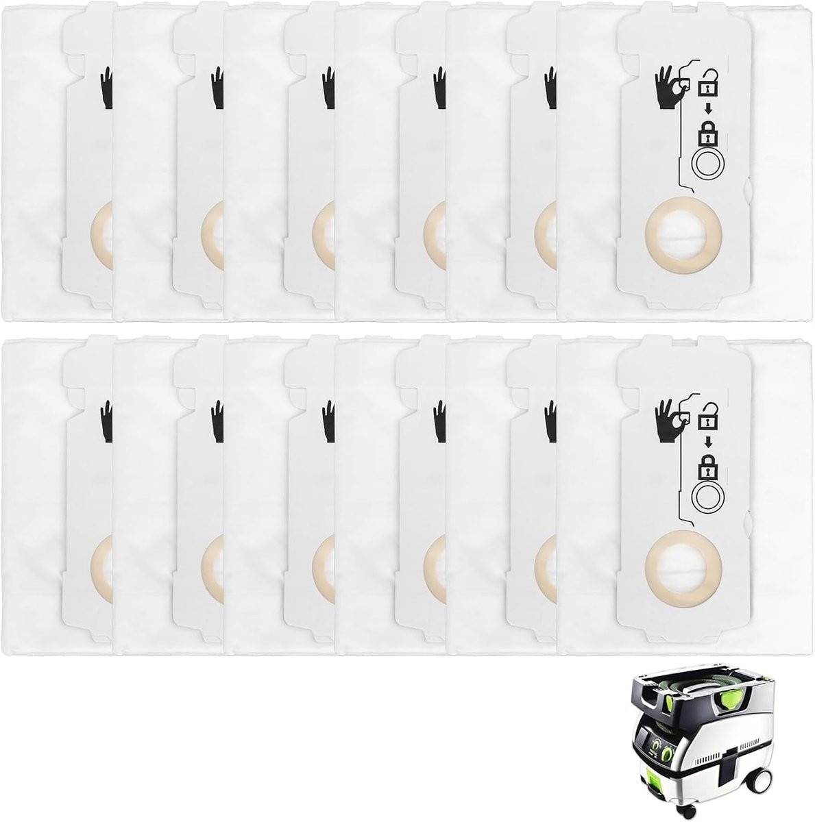 12 stuks SELFCLEAN filterzakken SC-FIS-CT MINI/MIDI-2/5 compatibel met Festool CT Mini, CT Midi, CT Midi I, CTC Mini, Midi en CT 15 stofzuigers vanaf bouwjaar 2019