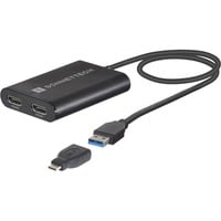 USB DisplayLink Adapter, USB-A Stecker > Dual 4K HDMI schwarz, 30cm, für M1 und M2 Macs