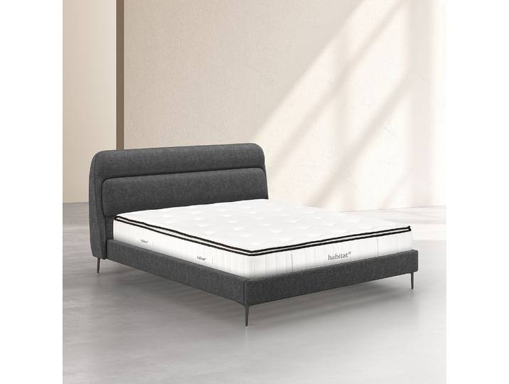HABITAT - Ensemble lit 180 x 200 cm en tissu et matelas Hybride Excellence - Gris galet - Izmir