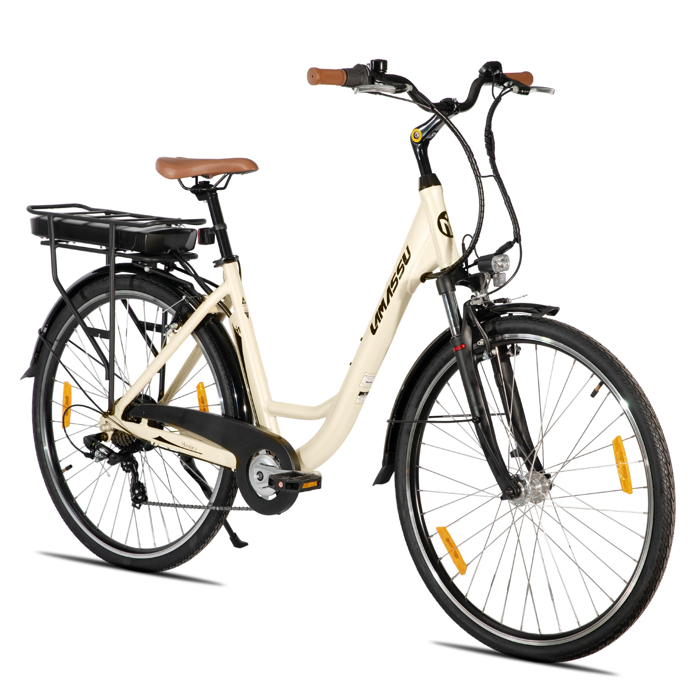 Hiland 28-Zoll-E-Bike für Erwachsene für den Stadtverkehr, 7 Gänge, Aluminiumrahmen, zwei V-Bremsen, 250-W-Motor, 36-V-Akku mit 10,4 Ah