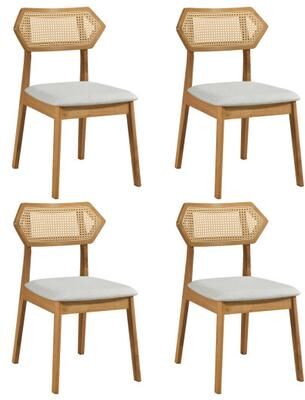 Costway Mid Century Rattan Dining Chairs Set of 4 with Rattan Back-Natural