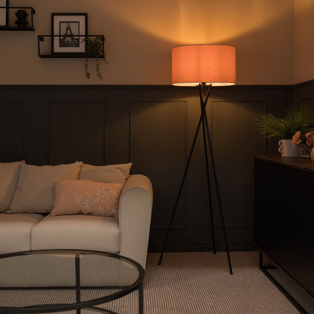Latitude Run Misner 155cm Camden Tripod Floor Lamp with Large Reni Shade Black/Pink 153cm H X 62cm W X 62cm D