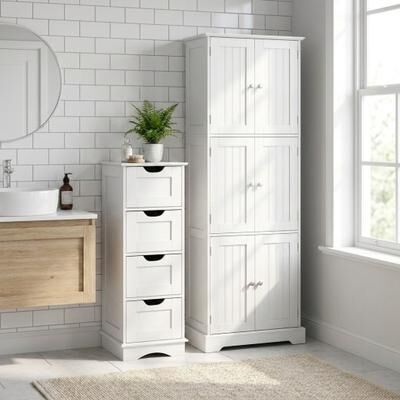 Costway Bathroom Cabinet Set with 6-Door Tall Cabinet and 4-Drawer Cabinet-White