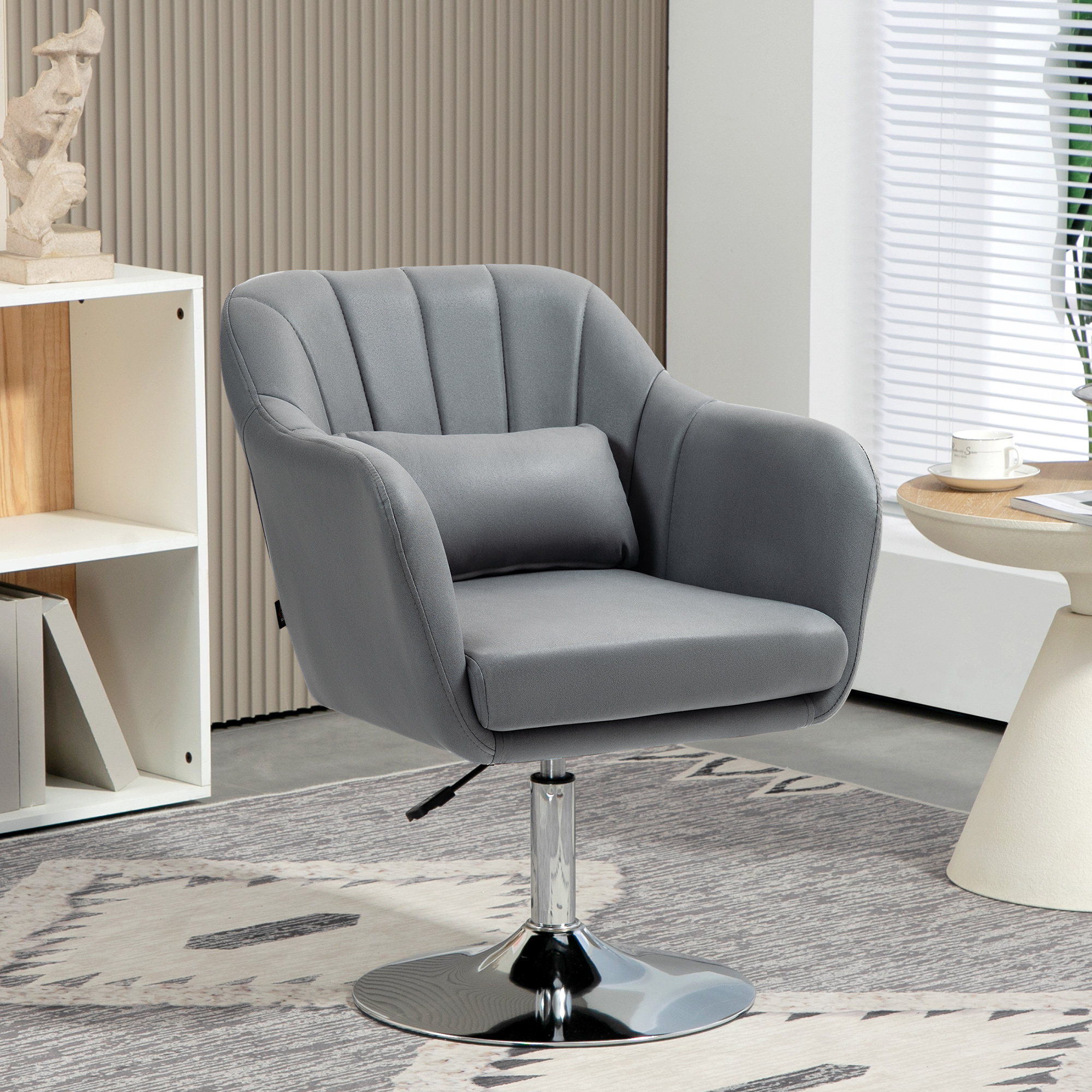 Homcom Sedia per Scrivania Girevole con Altezza Regolabile Cuscino Lombare, Tessuto Tecnico, Grigio   Aosom Italy