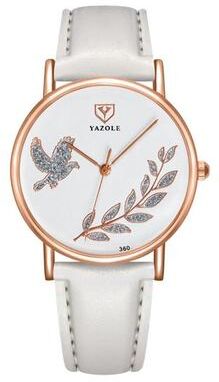 Everyday Crate YAZOLE 360 Womens Leather Watch Dove Of Peace Diamond Quartz Wrist Watch white+white