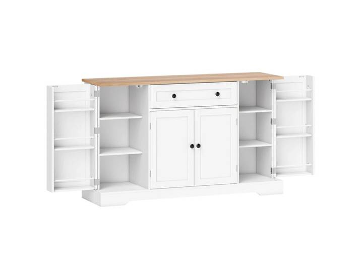 Buffet Cuisine Jodokus Rangement Élégant Épices Vaisselle Blanc Bois 138 cm