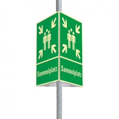 Schild | PERMALIGHT power langnachleuchtend Dreieckset Sammelstelle, Aluminium, 400x600mm, mit Befestigung