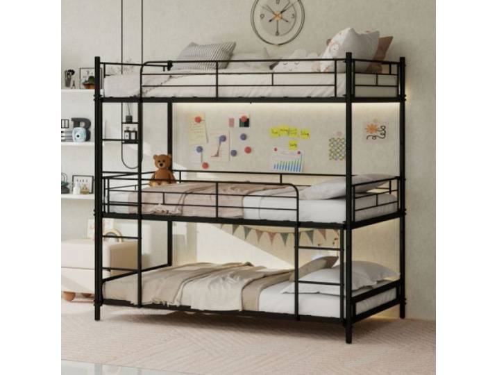 Chambre enfant Lit superposé 3 places cadre renforcé échelle intégrée haute sécurité