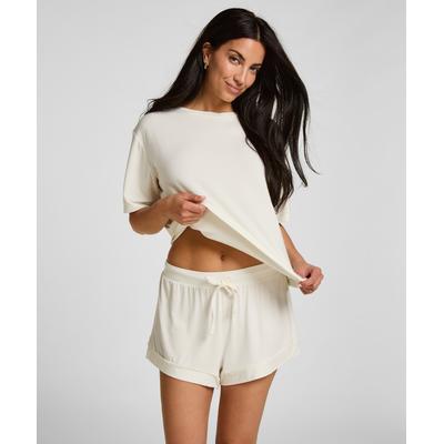 Pyjama HUNKEMÖLLER "Pyjama Top Jersey Essential", Damen, Gr. XS, beige (weiß), 92% Viskose, 8% Elasthan, Homewear-Sets Pyjama