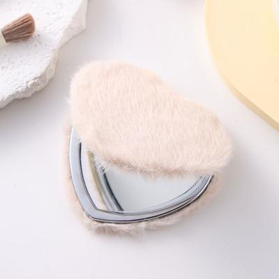 Fusion Finds Heart Plush Compact Makeup Mirror Double Sided Travel Pocket Mirror With Magnifying Mirror. beige