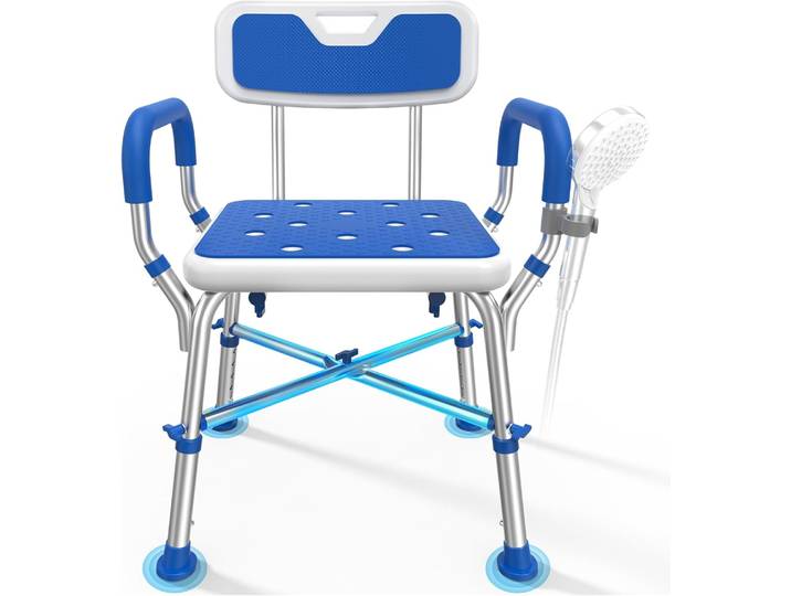 Chaise de douche éligible FSA/HSA pour l'intérieur de la douche avec barre transversale renforcée, siège de douche robuste 500 lbs avec accoudoirs rembourrés et