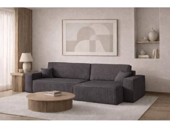 Kaiser Möbel - Ecksofa mit Schlaffunktion und Bettkasten, Schlafsofa mit Bettzeugbehälter, Wohnlandschaft L-Form, Klappsofa, Cord Stoff, Bequemes Couch für Wohnzimmer, Best XL, Dunkelgrau, Rechts
