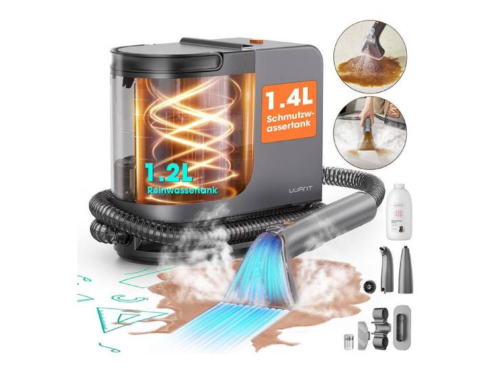 UWANT Teppichreinigungsgerät B400 Waschsauger Teppichreiniger, Nasssauger Polsterreiniger mit Dampf, 600 W, mit Beutel, 1750W–100°C Steam Cleaner, inkl.Reinigungsmittel, Sofa, Vorleger, Auto