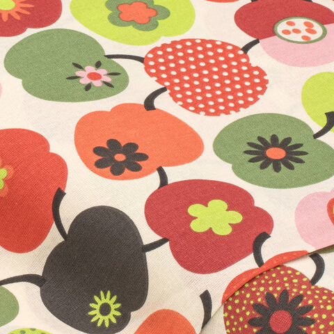 Baumwollstoff Retro-Apfel, rot/grün