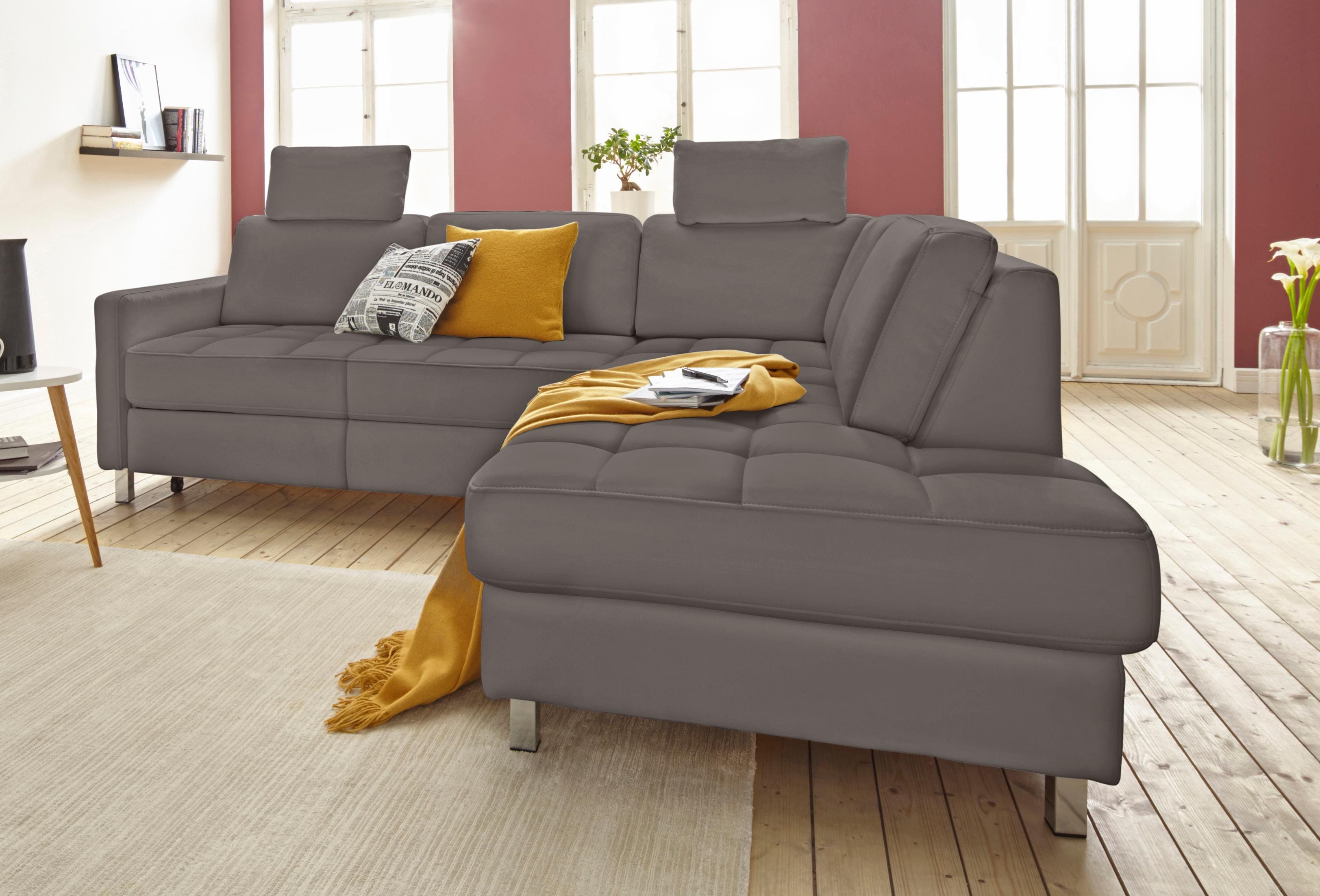 Ecksofa SIT & MORE "Pablo L-Form", grau (elefant), B:233cm H:80cm T:196cm, Luxus-Microfaser ALTARA NUBUCK (100% Polyester) / Struktur fein (100% Polyester);Luxus-Microfaser ALTARA NUBUCK (100% Polyester) / Struktur (90% Polyester, 10% Polyamid), Sofas, Ec