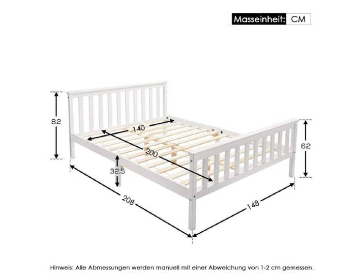 Structure de lit Haute qualité nouveau design lit double 140 x 200 cm lit en bois massif avec cadre à lattes lit e